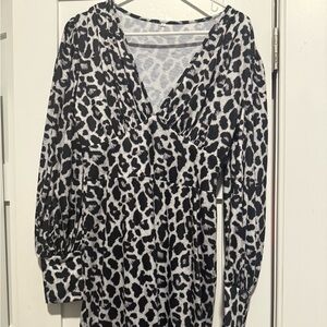 Leopard Print V-Neck Dress - Size Large